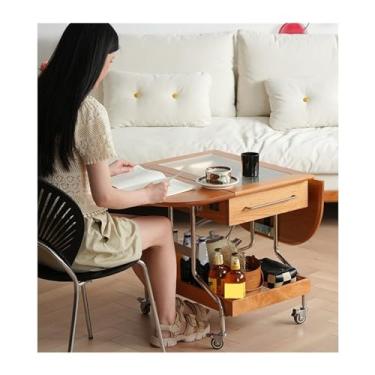 Imagem de Mesa de centro pequena mesa de centro dobrável móvel, mesa auxiliar de madeira para sala de estar de apartamento pequeno, carrinho lateral para sofá de madeira de cerejeira mesa de centro pequena