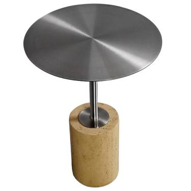 Imagem de Mesa auxiliar mesa de centro de estilo industrial, mesa de loja de chá de leite com base de cimento, mesa de jantar simples de moda redonda, mesa auxiliar para sofá para casa mesa auxiliar par