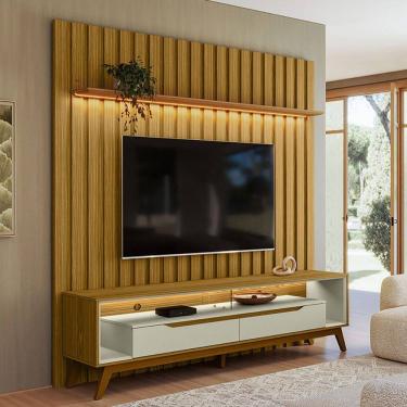 Imagem de Rack com Painel para TV Até 70 Polegadas London 2 Portas 1 Prateleira Cedro/Off White - Olivar Móveis