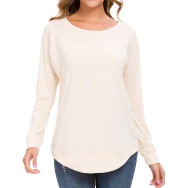 Imagem de Blusa túnica WEIYAN, camisetas femininas de manga comprida, bege