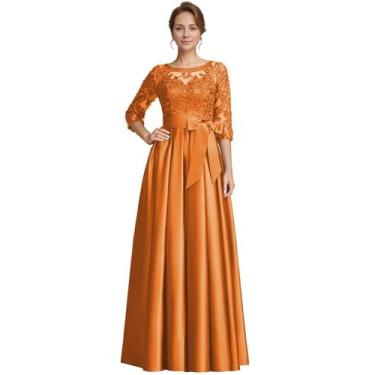 Imagem de Vestido para a mãe do noivo raomiao, laranja, cetim, renda e apliques