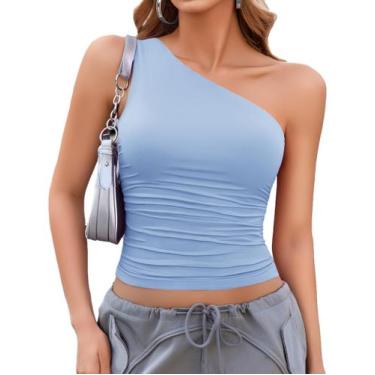 Imagem de Camiseta regata feminina Avidlove de um ombro, azul claro, verão