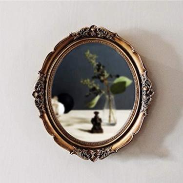 Imagem de Espelho decorativo de resina retrô American Village espelho de banheiro para pendurar na parede espelho de entrada oval