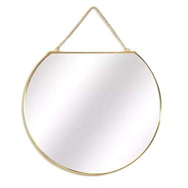 Imagem de Espelho suspenso estilo moderno semicírculo espelho de maquiagem moldura de latão com corrente espelhada dourada