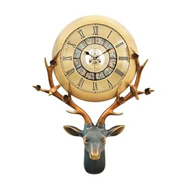 Imagem de WYUYIWH Relógios de parede de luxo estilo europeu relógios e relógios de cobre criativo estilo cabeça de veado relógio de parede casa sala de estar relógio decorativo moderno relógio decorativo
