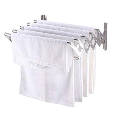 Imagem de Toalheiro Suporte de toalha de banheiro Toalheiro de banho Rack de pendurar na parede Suporte de acabamento de armazenamento dobrável com ganchos cor prata/70 cm (70 cm)