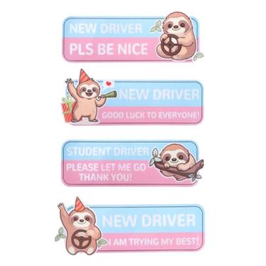 Imagem de 4unid Novos Ímãs de Preguiça para Motoristas, Placas de Segurança Fofas Desenho Animado Motoristas Preguiça Adesivos Magnéticos Refletivos Para-Choques para Superfícies Veículos Metal