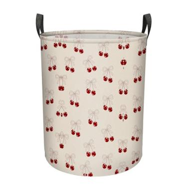 Imagem de Cereja vermelha e laços grande cesto de roupa suja com alças bolsa de roupas dobrável, organizador de armazenamento para banheiro, armário de banheiro, roupas, organização de brinquedos, 60 L