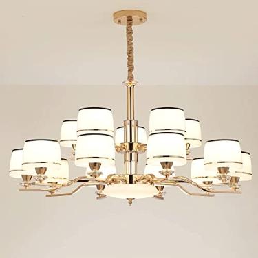 Imagem de YQSLQZZ Luminária pendente dourada de luxo, lustre de iluminação decorativa grande para sala de estar, quarto, luminária de teto semi embutida para pendurar no teto, altura ajustável