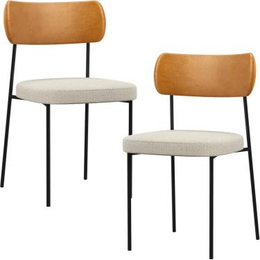 Imagem de Kit 02 Cadeiras Estofadas Para Sala De Jantar Melina L02 Couríssimo Whisky Linho Champagne - Lyam Decor