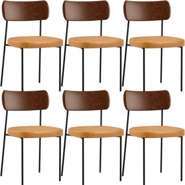 Imagem de Kit 06 Cadeira Para Sala De Jantar Melina L02 Couríssimo Whisky Couríssimo Marrom - Lyam Decor