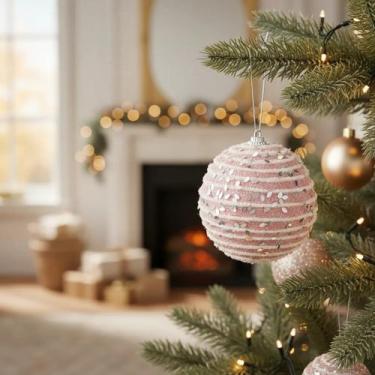 Imagem de Kit 3 Bolas De Natal Decorada Luxo Rosa 8cm - Casa Natale, Rosa