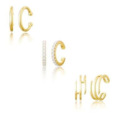 Imagem de Conjunto de brincos de orelha de ouro - brincos de orelha sem piercing de ouro para mulheres, brincos de pressão para mulheres, joias de ouro modernas, brincos de ouro para mulheres, Banhado a ouro