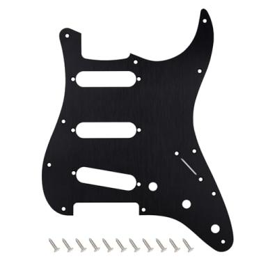 Imagem de Banworks Alumínio Strat SSS Pickguard 1,5 mm de espessura, 1 camada, borda reta de 11 furos, placa de arranhão para para-lama estilo moderno americano Ultra Stratocaster Strat ST JT/HB-01 Preto