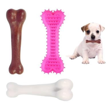 Imagem de Bambinom Brinquedos para mastigar filhotes, pacote com 3 brinquedos de dentição para filhotes de raças pequenas, brinquedos fofos de borracha macia, ecológicos, brinquedos interativos de limpeza de