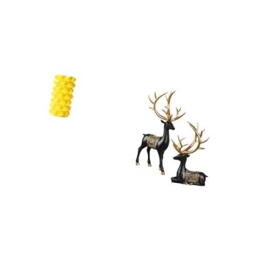 Imagem de Fenteer Conjunto de Vaso de Flores de Porcelana E Escultura de Rena, Ornamento de Mesa Elegante com Estátua de Resina de Alce E Recipiente de Flores para