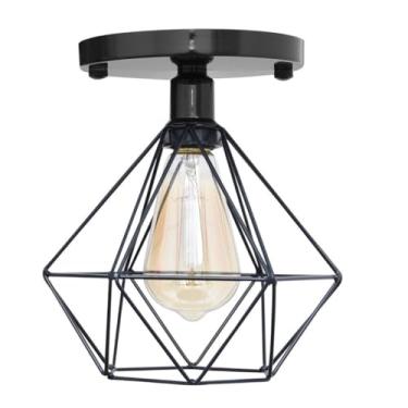 Imagem de Lustre De Teto Industrial Plafon Retrô Aramado Diamante(Preto)