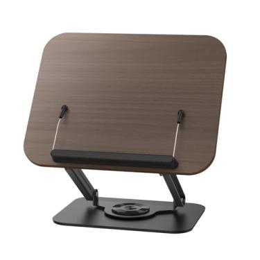 Imagem de Luocute Suporte de Leitura Dobrável, Suporte de Livro Ajustável Com Base Giratória de 360 ​​° Clipes de Página Elásticos de Construção Em Madeira Resistente e Aço Carbono para Tablets (Preto)