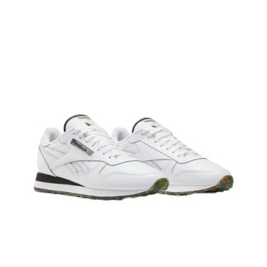 Imagem de Reebok Tênis de couro clássico unissex para adultos, Calçado branco/preto/branco, 12.5 Women/11 Men