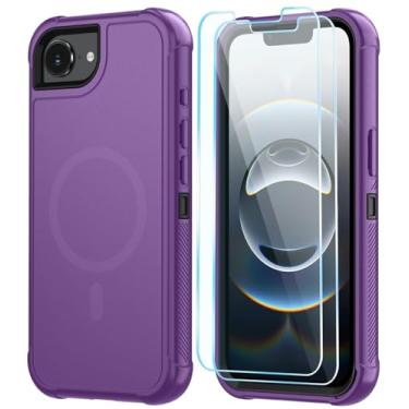 Imagem de SunStory Capa magnética para iPhone 16e com película HD, compatível com MagSafe, capa de corpo inteiro resistente de 3 camadas, capa protetora híbrida 3 em 1 para iPhone 16e de 6,1 polegadas, roxa