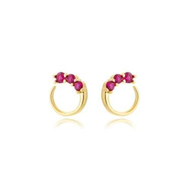 Imagem de Brinco Circulo com Zirconias Coloridas Banhadas a Ouro 18k - Atraktiva