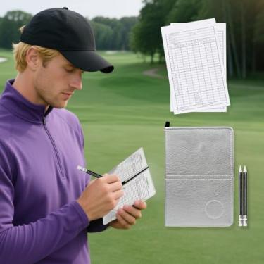 Imagem de Capa de couro para cartão de pontuação de golfe, estatística e rastreamento de pontuação, macio, grosso, impermeável, colorido, homem, menino (prateado)