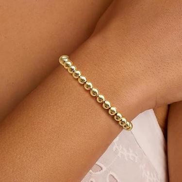 Imagem de Conjunto de pulseiras ajustáveis banhadas a ouro para mulheres e homens, corrente de elos cubanos e pulseiras elásticas com contas, One Size, Cobre, Sem Pedra Preciosa