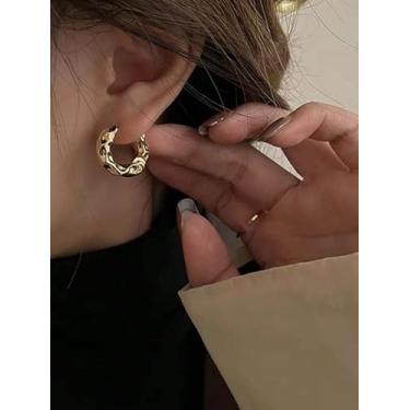 Imagem de Brincos de argola simples vintage com placa de ouro grosso de metal redondo circular irregular ondulado geométrico conciso para mulheres, joias de hip-hop, uso diário, festa