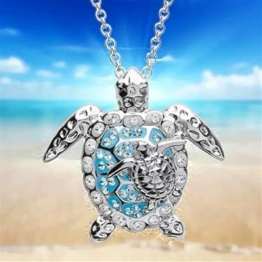 Imagem de Colar com pingente de tartaruga marinha, pedra do mês de nascimento, joia feminina, azul, bom processado, middle, Metal, Sem Pedra Preciosa
