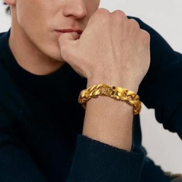 Imagem de Pulseiras masculinas pulseira de elos de corrente cubana, One Size, Aço inoxidável, Sem Pedra Preciosa