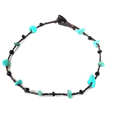 Imagem de Tornozeleira artesanal turquesa cor preta contas praia boho (AK0003)