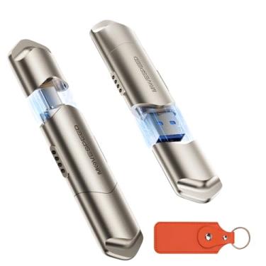 Imagem de MOVE SPEED SSD externo de 256 GB, velocidade de leitura de 1000 MB/s, USB 3.2 Gen2 + USB C, SSD portátil de duas portas, unidade externa com invólucro de metal para iPhone 15/16 Series/Mac/telefone