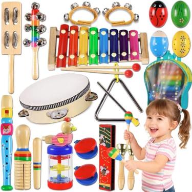 Imagem de Percussão Instrumentos Musical Set de Madeira Montessori Brinquedos Educativo Infantil Com Bolsa