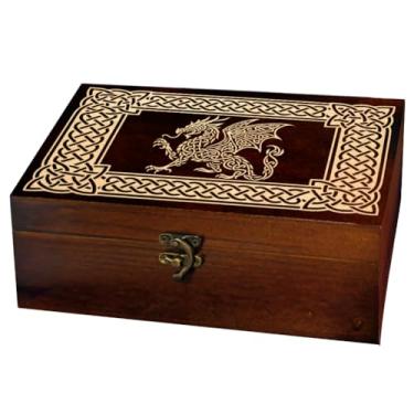 Imagem de arricraft 1 caixa de armazenamento de lembranças de madeira, nó de corda padrão dragão voador retangular pinho tarô cartão caixa de memória para armazenamento de joias de aniversário 24 x 14 x 9 cm