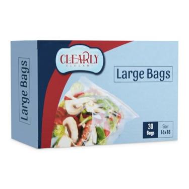 Imagem de Clearly Elegant Sacos de plástico transparente com zíper, 40 x 45 cm, pacote com 30 sacos de plástico com zíper, sacos grandes com zíper ideais para alimentos, armazenamento de roupas, cobertores e