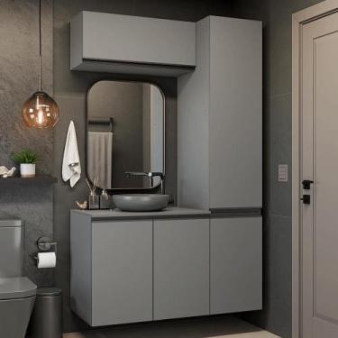 Imagem de Conjunto Gabinete Suspenso para Banheiro 120cm 5 Portas Cinza Nice Mad