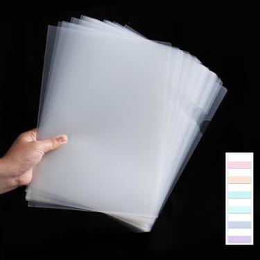 Imagem de 60 pastas de documentos resistentes em forma de L, mangas de plástico transparente com 60 abas para maior durabilidade, comporta letras dos EUA e papel A4 para escola e escritório