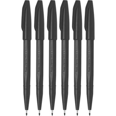 Imagem de Pentel Canetas marcadoras pretas originais S520 ponta de fibra canetas marcadoras coloridas ponta fina 2 mm largura da linha (pacote com 6)