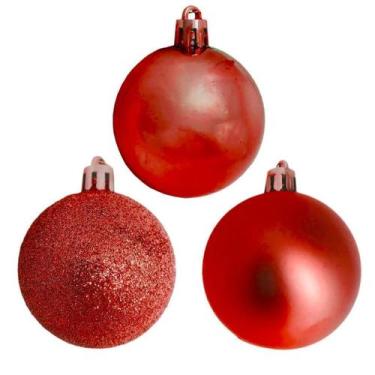 Imagem de Kit 12 Bola De Natal Mista Vermelha 10cm Pendente P/ Árvore - 168074IM