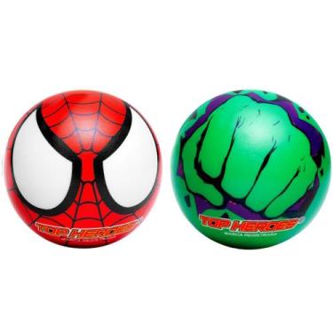Imagem de Kit 2 Bolas Infantil Aranha Vermelho e Huk Verde Vinil Bola Crianças d