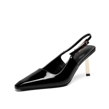 Imagem de Qunvngutui Sandálias femininas de bico quadrado stiletto slingback elegantes para festas à noite, casamentos, sapatos de formatura, Preto 2, 40