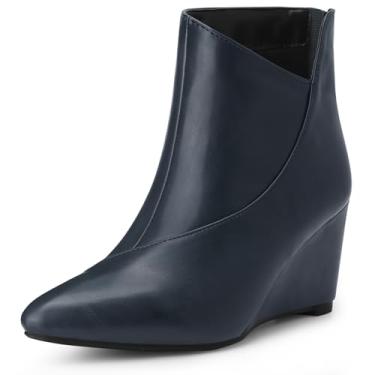 Imagem de Allegra K Bota feminina de bico fino com zíper e salto cunha, Azul marinho, 38