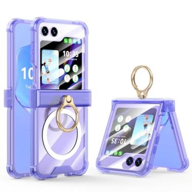 Imagem de DAKORIE Capa para Samsung Galaxy Z Flip 6 com anel à prova de choque, suporte de dobradiça, proteção compatível com Magsafe, capa de telefone para Samsung Galaxy Z Flip 6 5G (violeta transparente)
