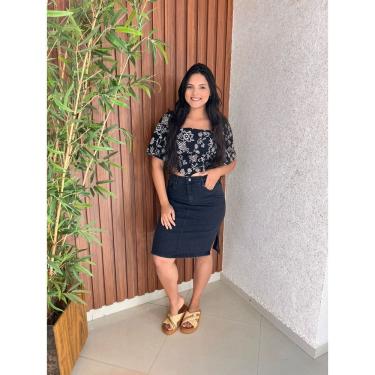 Imagem de Saia Secretaria Jeans Preto Com Fenda Lateral Crisconf