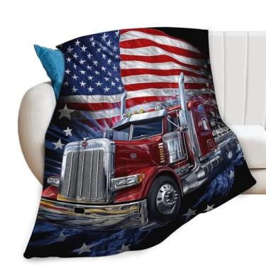 Imagem de Manta de caminhão para homens, cobertor de caminhão com bandeira americana para meninos, cobertores de lã macios e aconchegantes presentes para amantes de trens sofá cama 127 x 101 cm