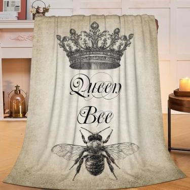 Imagem de Flintis Cobertor Queen Bee Crown Decor Animal Print Manta Presentes para Meninas Meninos Quente Super Macio Pelúcia Leve Flanela Inverno Sofá Cobertor de Cama para Crianças Adultos Mulheres 127 cm X