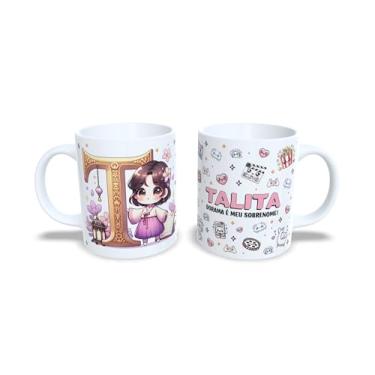 Imagem de Caneca de Cerâmica Personalizada Amanda, Tema Dorama, Branca com Ilustração Kawaii, 325ml (t)