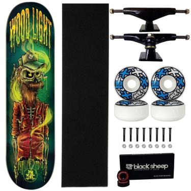 Imagem de Skate Wood Light Maple 8.0 Skull Verde Roda Next 53 Abec 15-Masculino