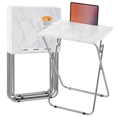 Imagem de Sintuff 4 bandejas de TV, mesa dobrável com suporte para copos, mesas de lanche portátil, bandeja de jantar resistente, lateral dobrável para sala de estar, sofá e sofá (branca)