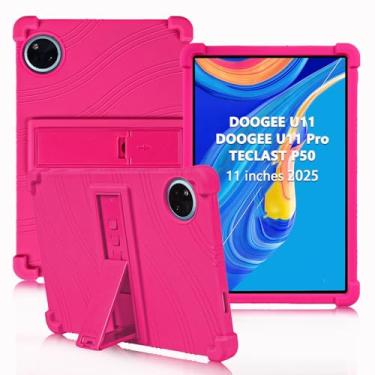 Imagem de ATOOZ Capa para tablet DOOGEE U11 de 11 polegadas, capa infantil de silicone macio para tablet DOOGEE U11 Pro 2025 com suporte (rosa vermelha)